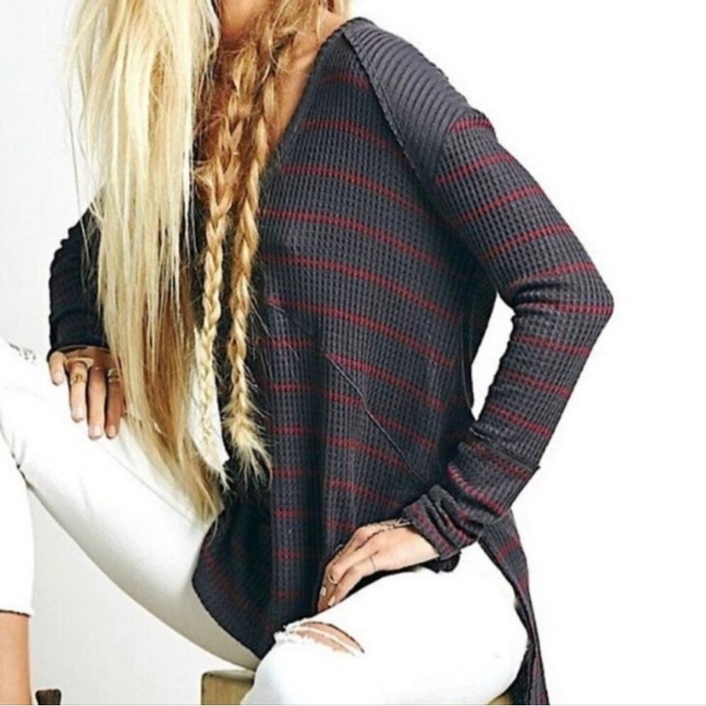 Free People Sunset Park Drippy Waffle-knit tunic oversized XS